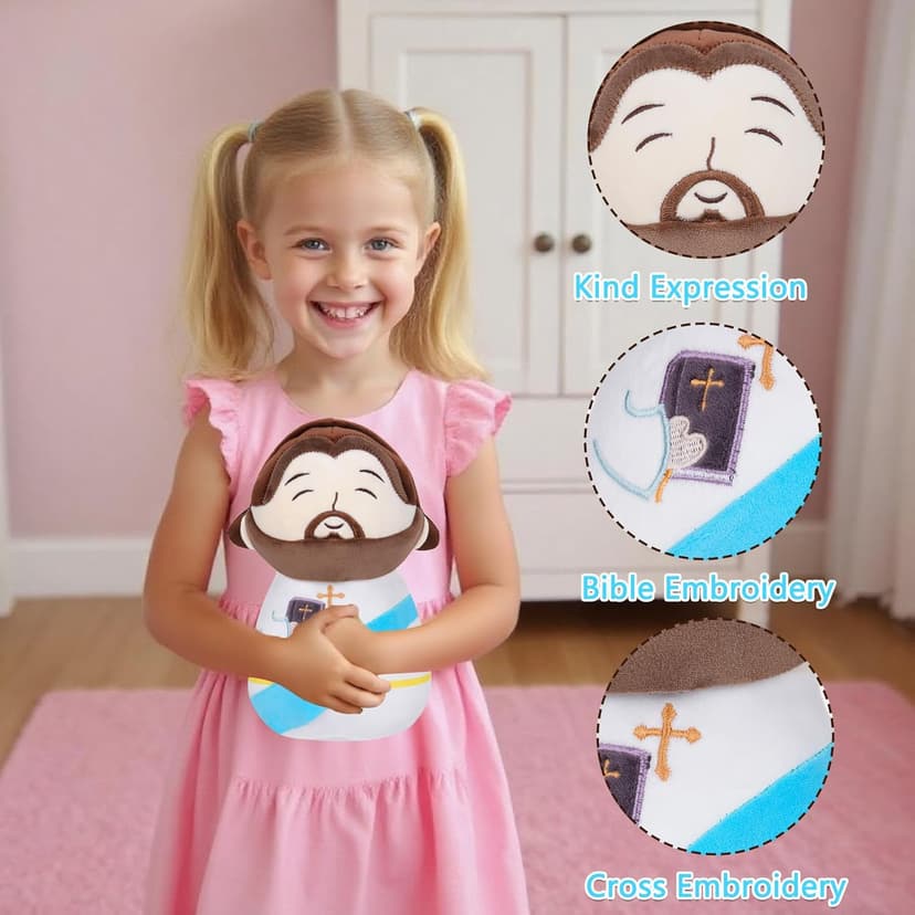 Jesus Stuffed Animal Religious Gifts - My Friend Jesus Plush Doll First Communion Stuffed Animal Bible Pillow Book Perfect for Kids' Gift Toy Pillows Blue 11 Inch