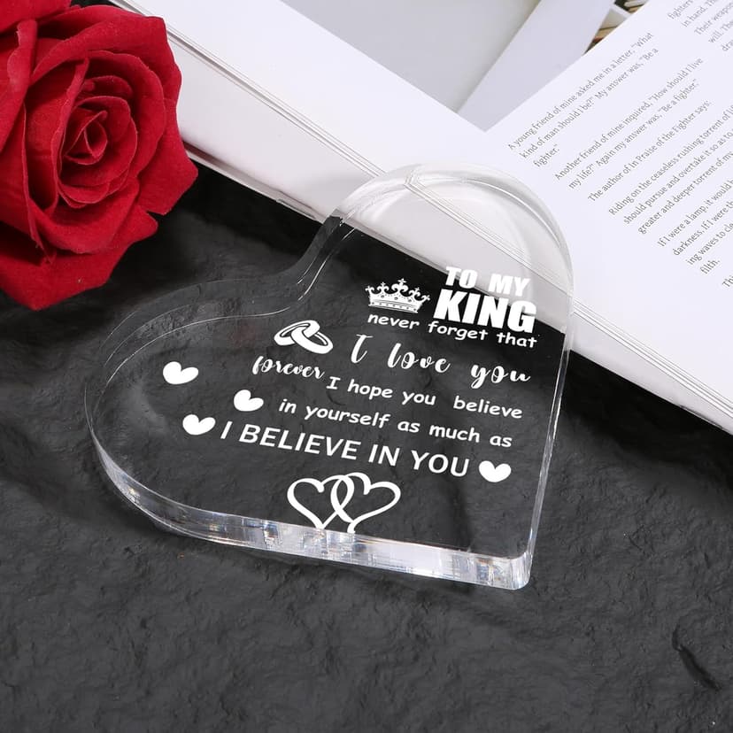 Gifts for Boyfriend, Men, Husband, I Love You Romantic Birthday Anniversary Retirement Gift - Heart Shaped Acrylic Block Paper Weights for Him Idea
