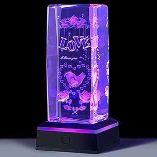 3D Love Crystal Night Light Gifts for Him Her Boyfriend Girlfriend Birthday Christmas, Romantic Love Crystal Lamp Wedding Anniversary Birthday Gift for Women Men Couples Wife Husband