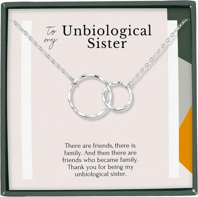 HOPE LOVE SHINE Unbiological Sister Gift - Sister Necklace, Jewelry 16+2", Sterling Silver, 2 Interlocking Rings