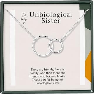 HOPE LOVE SHINE Unbiological Sister Gift - Sister Necklace, Jewelry 16+2", Sterling Silver, 2 Interlocking Rings