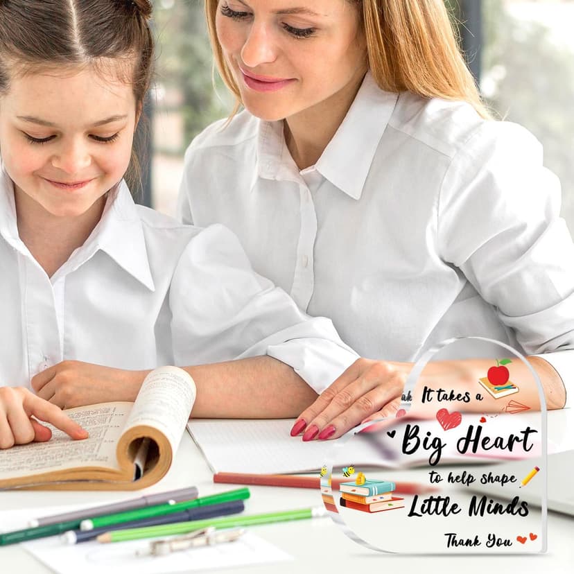 Teacher Valentine Gift, Valentines Day Gifts for Teachers - Acrylic Heart Shape Teachers Plaque 4×4 in, Teacher Retirement Gifts for Women Men, End of Year Thank You Teacher Keepsake