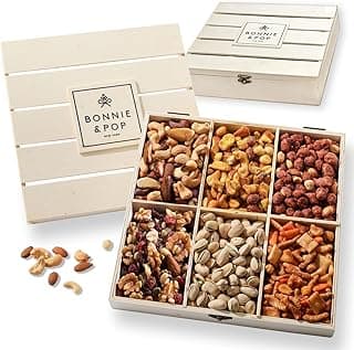 Nut Gift Basket, in Reusable Wooden Crate, Healthy Gift Option, Gourmet Snack Food Box, with Unique Flavors, Great for Feel Better, Sympathy & Birthday- Bonnie & Pop