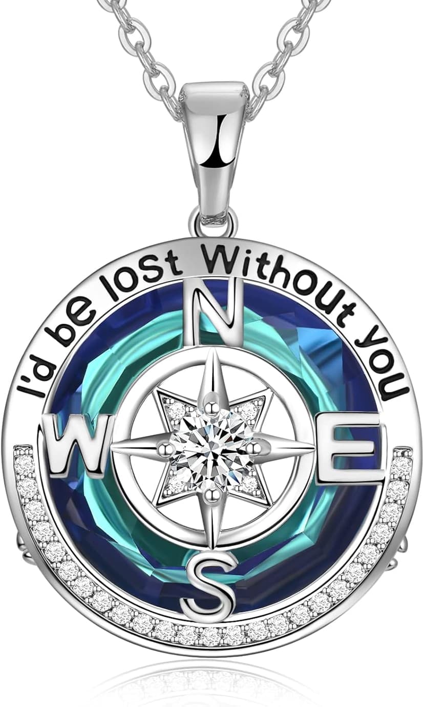 PAITAIN Compass Necklaces for Womens Jewelry for Wife Birthday Gift Ideas Wedding Anniversary Birthday Gifts for Her Gifts for Wife Sapphire Jewelry for Women, 18k Real Gold Filled S925 Sterling Silver Based