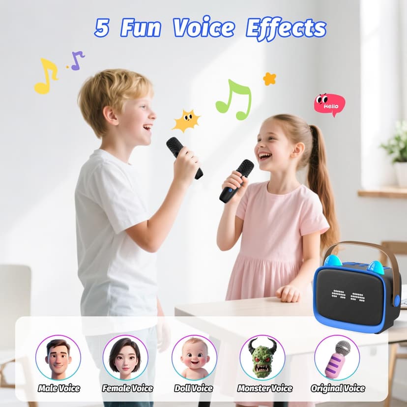 Mini Karaoke Machine Toys Gifts,Kids Portable MP3 Player with 2 Wireless Microphone and LED,Christmas Birthday Gifts for Girls Boys 3 4 5 6 7 8+ Year Old (Blue)