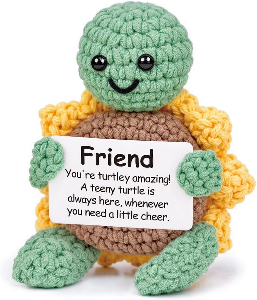Friend Friendship Gifts for Women Men - 1PC Positive Handmade Crochet Sunflower Turtle Decor - Birthday Gifts for Women Friendship, Turtle Present for Bff Bestie Best Friend - 2.8x2x3.9 inches