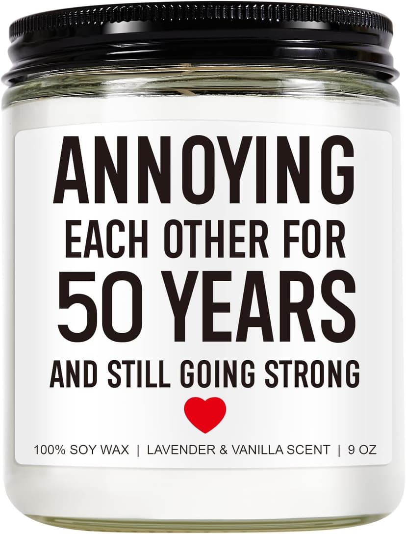 Funny 50 Years Candle, 50th Anniversary, Gifts for Couple, Parents - 50th Wedding Anniversary Decorations, 50 Year Golden Anniversary, Gifts for Husband, Wife, Friends - 9 oz
