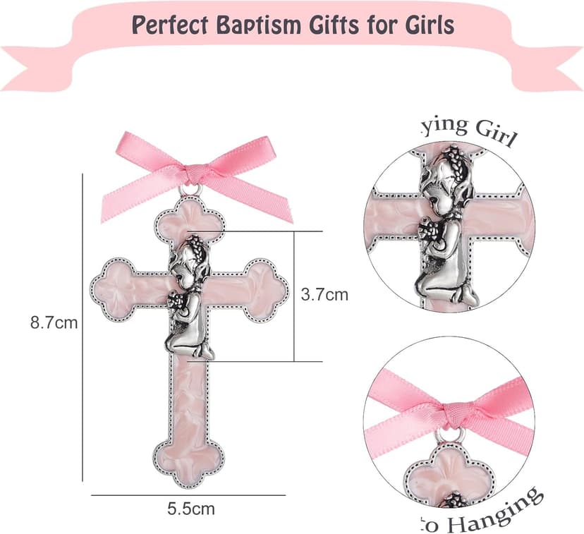 KOMI Pink Enamel Baby Wall Cross Christening Gifts Praying Girl Cross Christening and Dedication Baptismal Gifts from Godparents