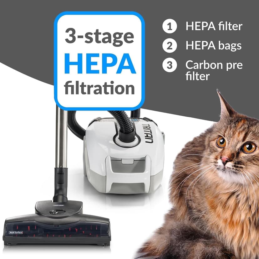 Prolux Tritan Bagged Canister Vacuum Cleaner with Sealed HEPA Filtration, 5-Speed Motor, Best Rated Canister for Pet Hair and Home Cleaning