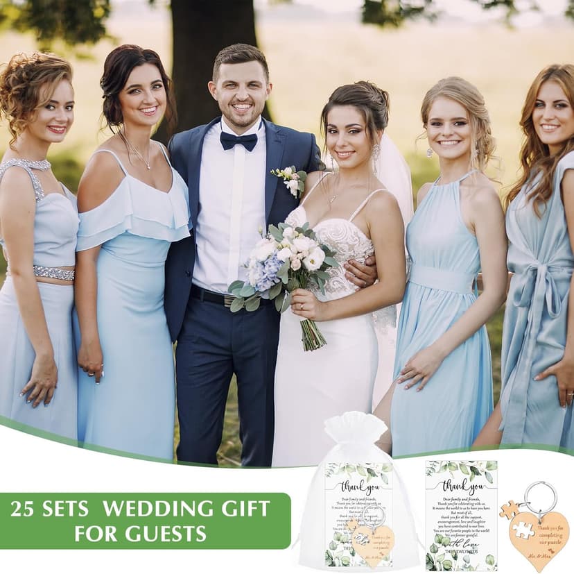50 Sets Wedding Souvenir for Guests Includes Wood Heart Puzzle Keychain Cards and Gift Bags Rustic Wedding Favors for Guests
