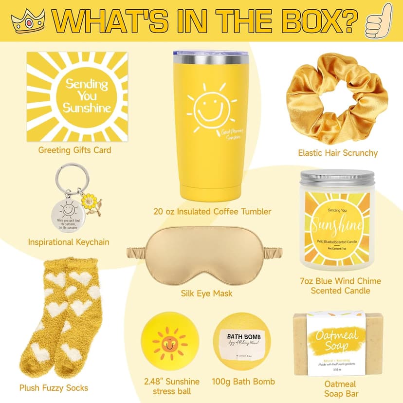 Gift Baskets for Women, 10pcs Unique Birthday Gifts for Women, Best Friend Birthday Xmas Gifts, Get Well Soon Gift Basket Sending Sunshine Cheer Up Box for Sister Friendship - BRIGHTEN UP HER DAY!