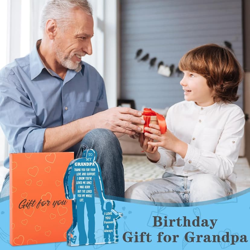 Grandpa Gift from Grandson Christmas Gifts for Granddad, Grandfather Birthday Gifts Idea from Grandson Best Grandpa Ever Gifts to My Grandpa Father's Day Gifts Acrylic Plaque Sign 5.1x3.2in