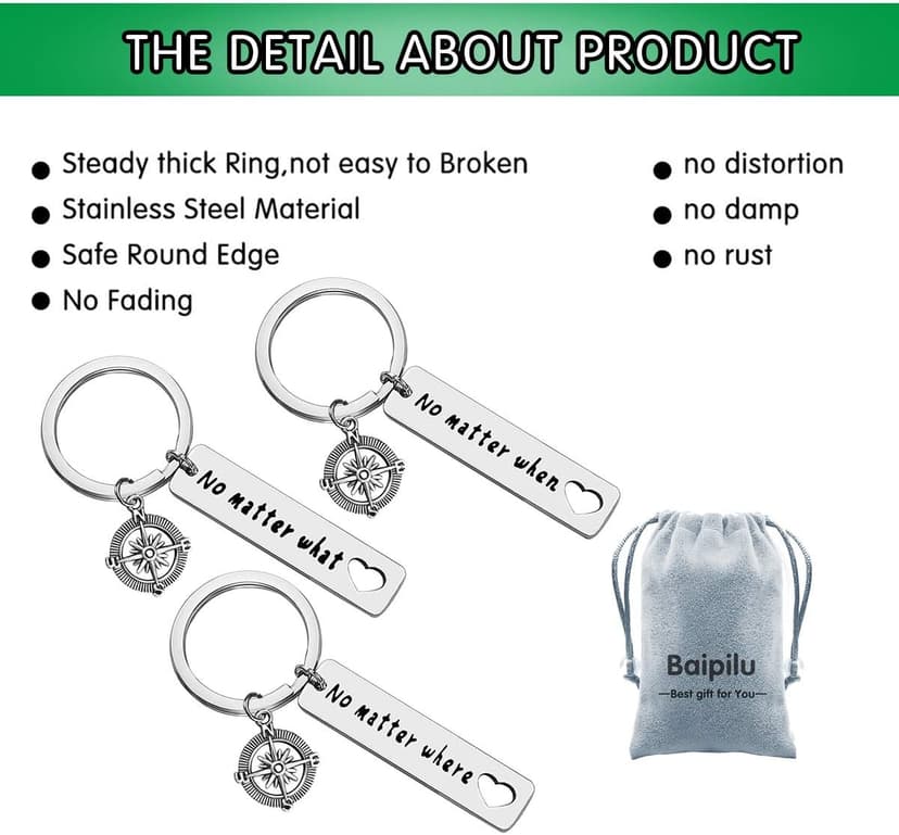 Baipilu Long Distance Friendship Keychain Gifts No Matter Where No Matter What Best Friends Keychain Set of 3 Distance Gifts Graduation Present for Friends Sister
