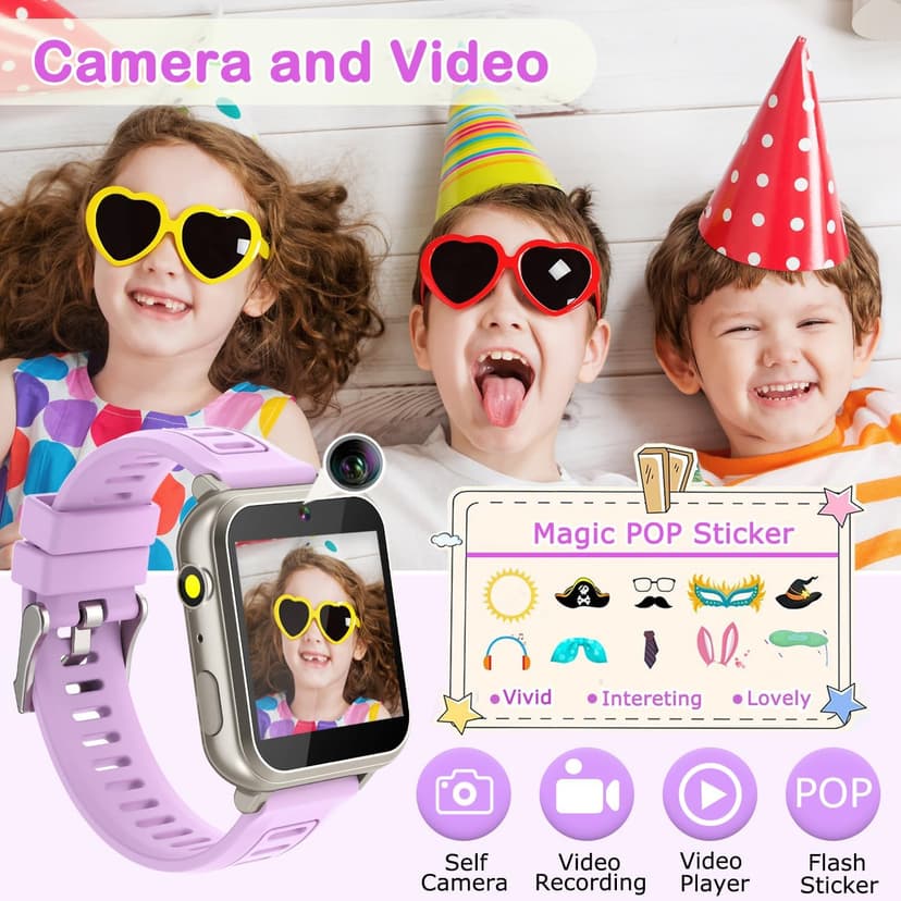 Kids Smart Watches Girls Gift for Girls Age 6-12, 24 Puzzle Games HD Touch Screen Kids Watch with Video Camera Music Player Pedometer Flashlight 12/24 hr Toys for 7 8 9 10 11 12 Year Old Girl Boys