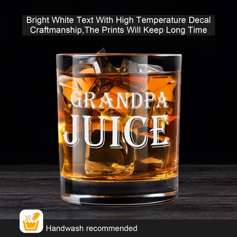 LIGHTEN LIFE Grandpa Juice Whiskey Glass 12 oz, Unique Gift in Valued Wooden Box, Funny Ideas for New Grandpa, Birthday from Grandson, Granddaughter