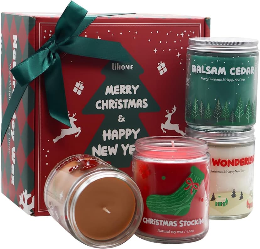 Christmas Candles - Christmas Gifts for Women & Men, 4 Pack Natural Soy Wax with Holiday Scents, Perfect for Christmas, New Year, and Winter Décor