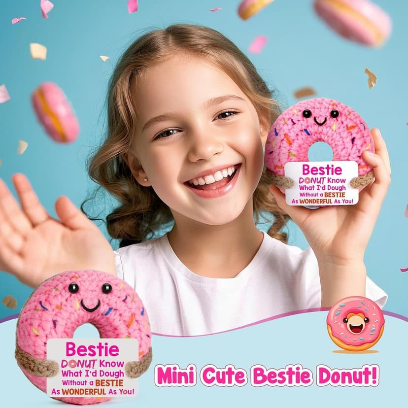 Bestie Gifts for Women Friend - Funny Cute Cool Handmade Knitted Donut for Female Woman Besties Best Friends BFF Soul Sister Coworker Friendship Birthday