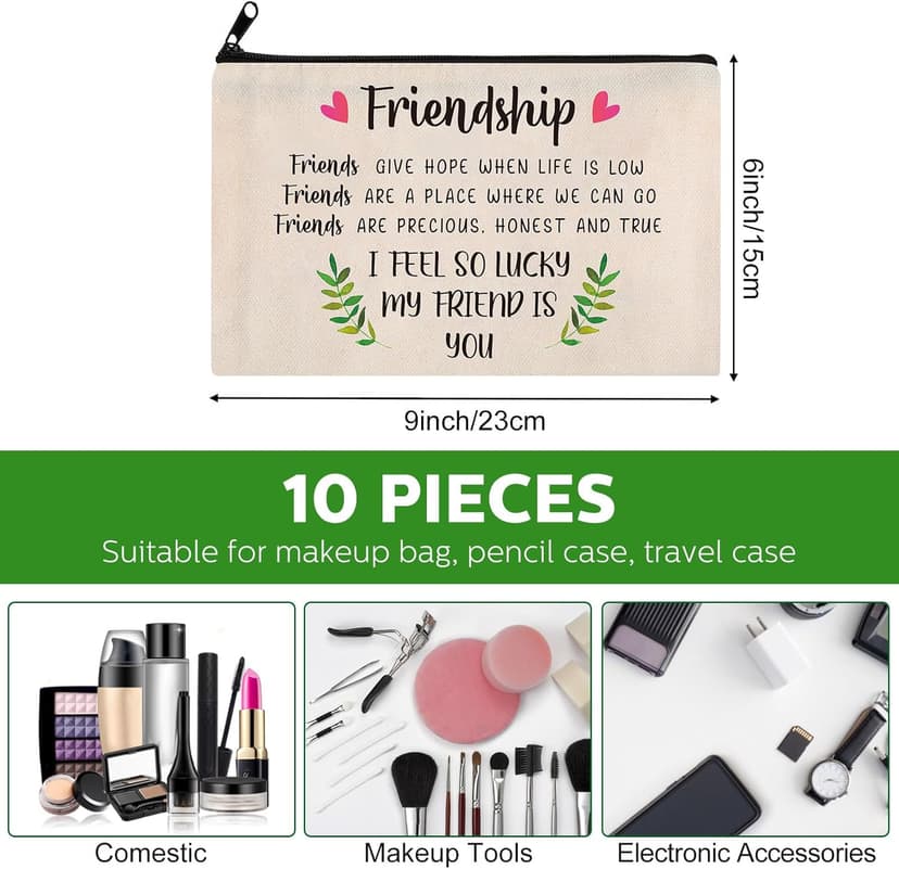 Saintrygo 10 Pieces Friendship Gifts for Women Good Friend Cosmetic Bags Funny Long Distance Friendship Makeup Bags Christmas Gift Travel Toiletry Makeup Zipper Pouch for BFF Soul Sister(Leaf Style)