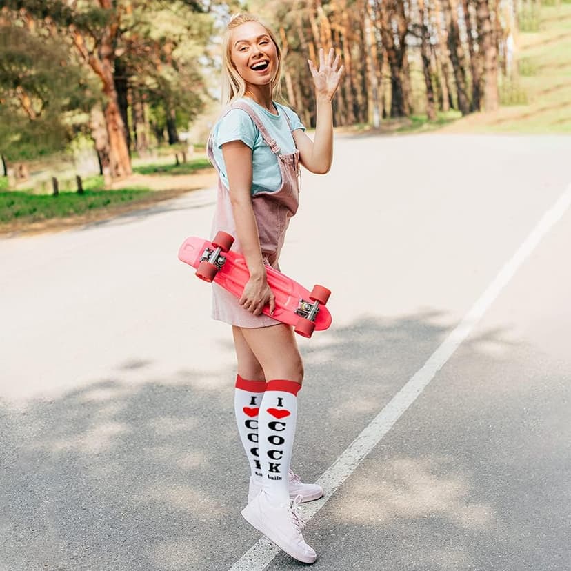 Funny Socks I Love Cocktails Knee Tube Party Stockings Gag Gifts for Christmas White Elephant Gift Exchange