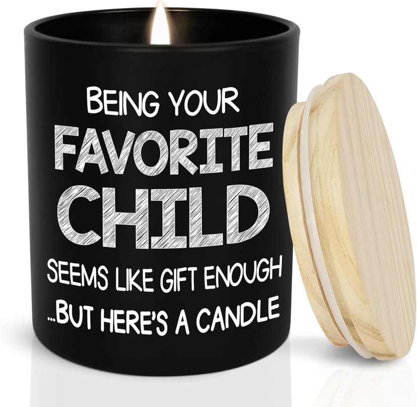 TEEZWONDER Birthday Gifts for Mom - Favorite Child Scented Candle Vanilla Lavender 10 oz - Christmas Funny Gifts for Mom Dad from Daughter Son, Grandma Grandpa Gift Ideas, Candle for Parents