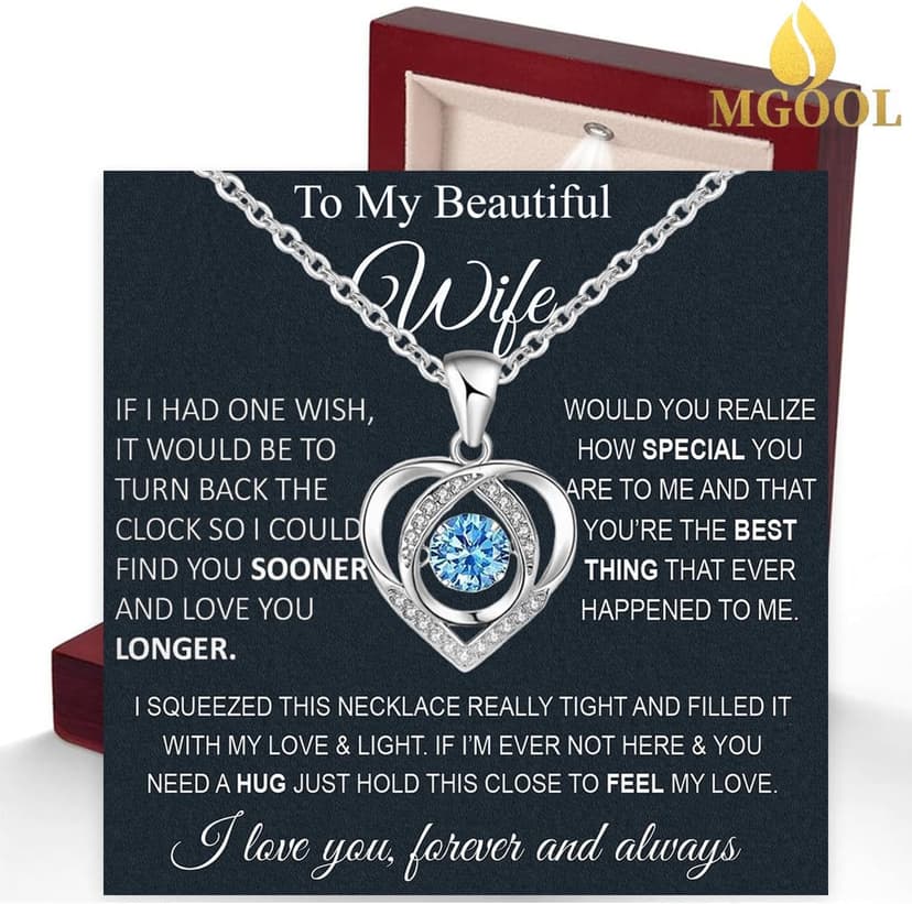 Wife Necklace From Husband To My Wife Necklace Soulmate Necklace For Women Future Wife Jewelry Birthday Christmas Valentine's gifts For Girlfriend Message Card & LED Box