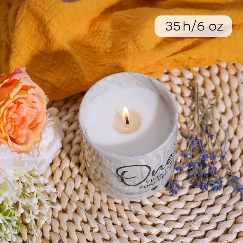 1 Year Anniversary Candle for Girlfriend Boyfriend - One Year Anniversary Wedding Gifts for Couple First Year Anniversary Present for Wife Husband Fiance - 6 Oz 1st Anniversary Porcelain Candle