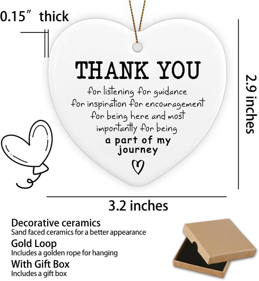 Thank You Gift for Women Friend Ornament Keepsake Sign Heart Plaque Thank You Being a Part of My Journey Appreciation Gifts for Women Men Coworker Boss Friend