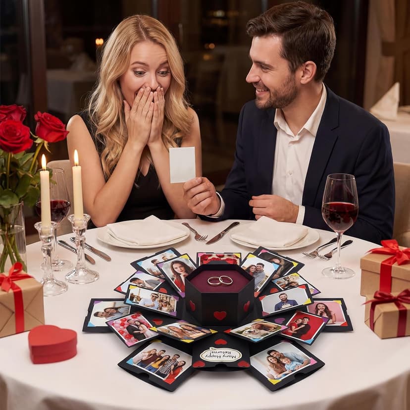 Koogel Explosion Gift Box, Handmade Exploding Photo Album Preassembled Surprise Picture Pop Up Love Box with Creative DIY Scrapbooking Accessories for Anniversary Birthday Wedding