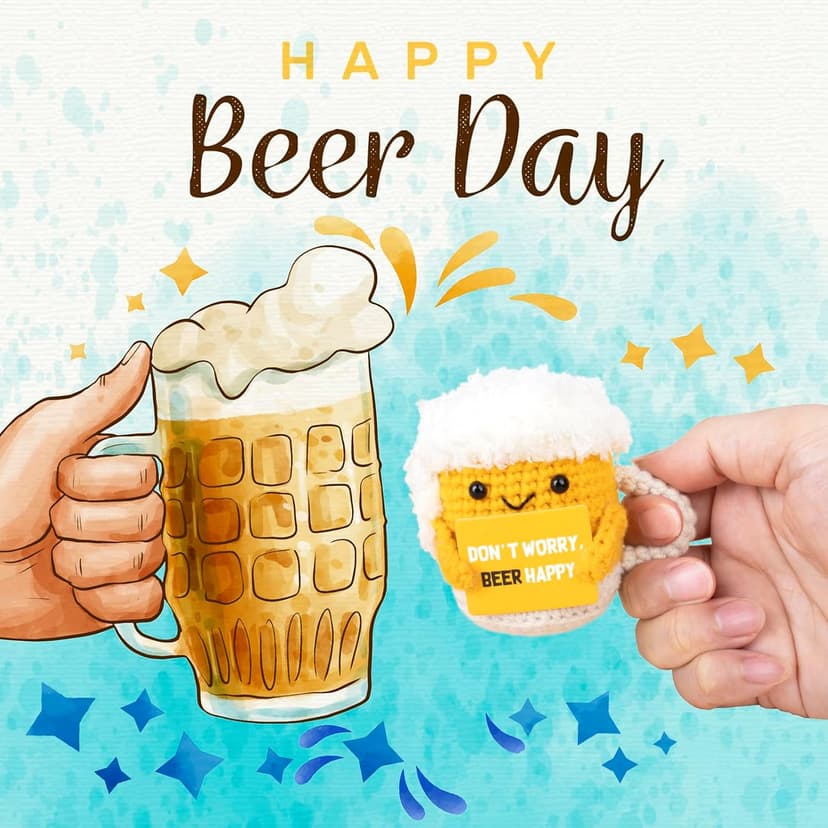 A AIFAMYFunny Positive Coffee, Emotional Crochet Doll, Cute Crochet Potato Partner Toy with Positive Card Cheer Up Funny Gag Gifts for Best Friend Birthday Women Teacher Fall（Beer