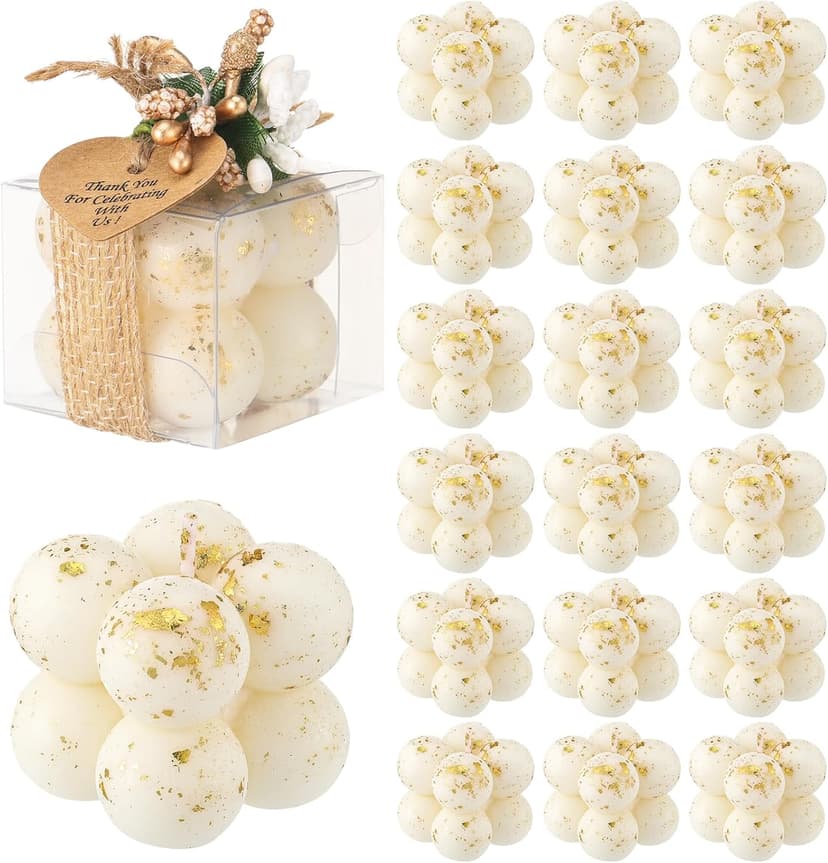 MTLEE 30 Sets Mini Bubble Candles Wedding Favors Gifts for Guests 1.57" x 1.38" Bubble Candles with Cards Dried Flowers DIY Gift Set for Baptism Party Bridal Shower Thank You Gifts (Gold Foil)