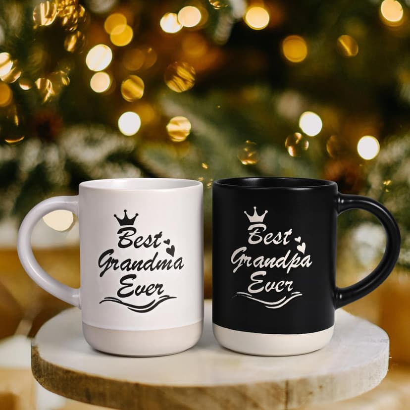 Cabtnca Gifts for Grandparents, Best Grandma and Grandpa Ever Mug Set, Christmas Grandparents Gifts for Grandma Grandpa from Granddaughter Grandkids, Grandparent Day Gift, 16 Oz Black & White