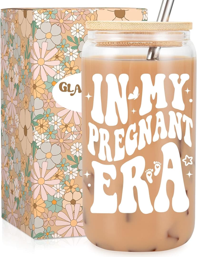 Fairy's Gift Pregnant Women Iced Coffee Cup, Cute Pregnant Mom Gifts, New Mama 16 oz Coffee Glass Cup, New Mothers Birthday Christmas, Pregnancy Gifts for Expecting Mom, First Time Mommy, Mommy to Be