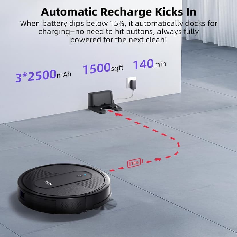 MONSGA Robot Vacuum Cleaner, 4000Pa Powerful Suction Robotic Vacuum, 3.2" Super-Slim, 140Min Runtime, Vacuum Robot for Hard Floor/Low Pile Carpet/Pet Hair, Remote/App/Voice Control, Schedule Clean