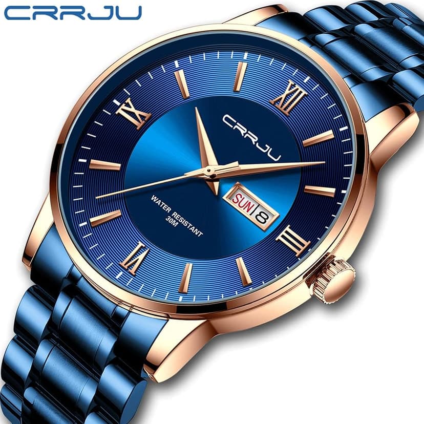 CRRJU Men's Fashion Luxury Stainless Steel Watches for Men Business Auto Date Chronograph Analog Quartz Wristwatches