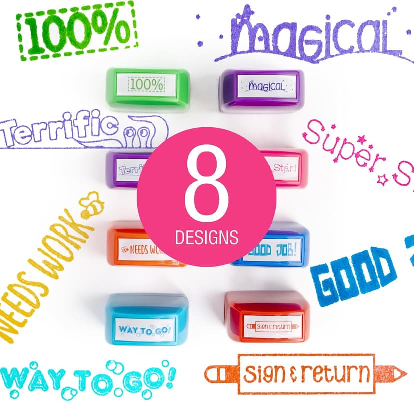 Teacher Stamps - Self Inking Motivational Encouraging and Colorful Set for School Classroom and Homeschool Setting (Set of 8)