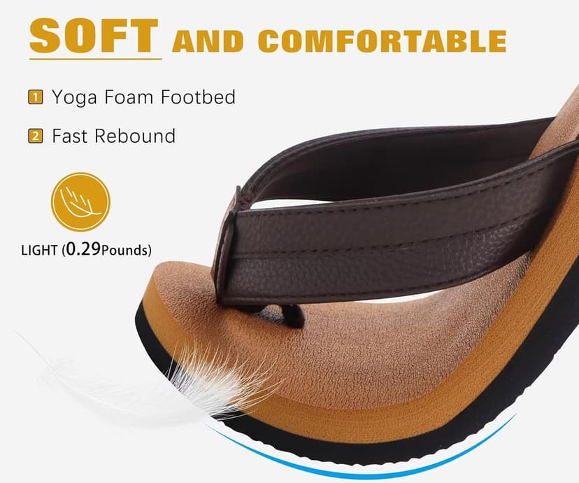 KuaiLu Men's Yoga Mat Leather Flip Flops with Arch Support Comfortable Cushion Walking Thong Sandals Slip On Indoor Outdoor