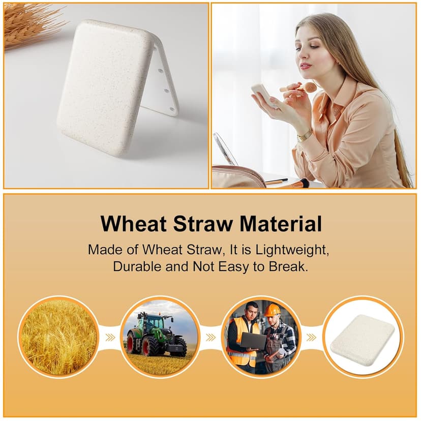 Kintion Wheat Straw Compact Mirror, 1X/3X Magnification, Lighted, Folding, Portable, Eco-Friendly, Great Gift