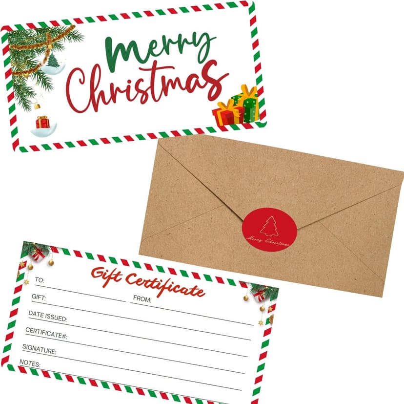 30 Pack Gift Certificates for Business with 30 Kraft Envelopes 30 Stickers for Holiday Christmas Small Business Restaurants Spa Beauty Makeup Hair Salon
