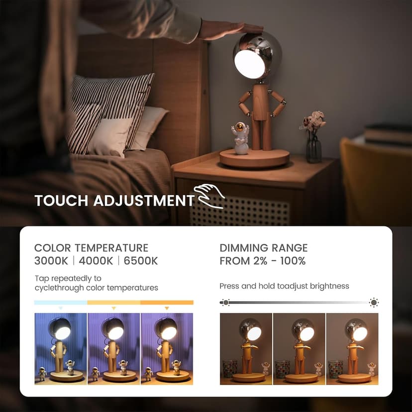 Pause Moon Lamp, Creative Wood LED Desk Lamp, Unique Decorative Lighting for Bedroom, Lamps for Night Stands, Rechargeable Cordless Lamp Office & Gift