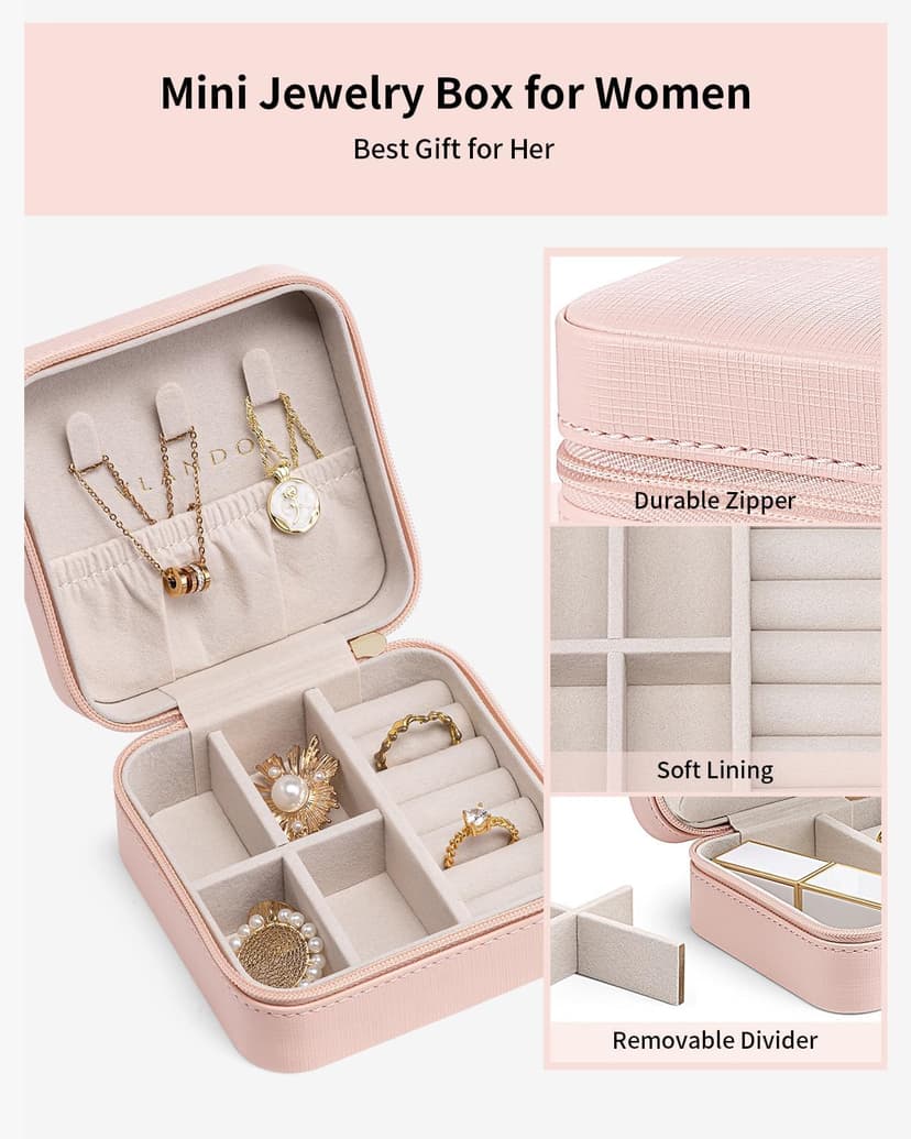 Vlando Travel Jewelry Case - Teacher Appreciation Gifts - Small Jewelry Travel Organizer Box Travel Essentials Christmas Gift for Women Girl - Pink