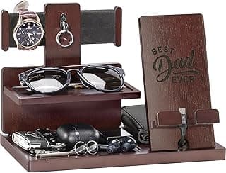ProCase Gifts for Dad, Wood Phone Docking Station for Men, Dad Gifts From Daughter Son, Mens Nightstand Organizer, Anniversary Birthday Gifts for Dad Father Husband Him -Espresso (Engraved Word)