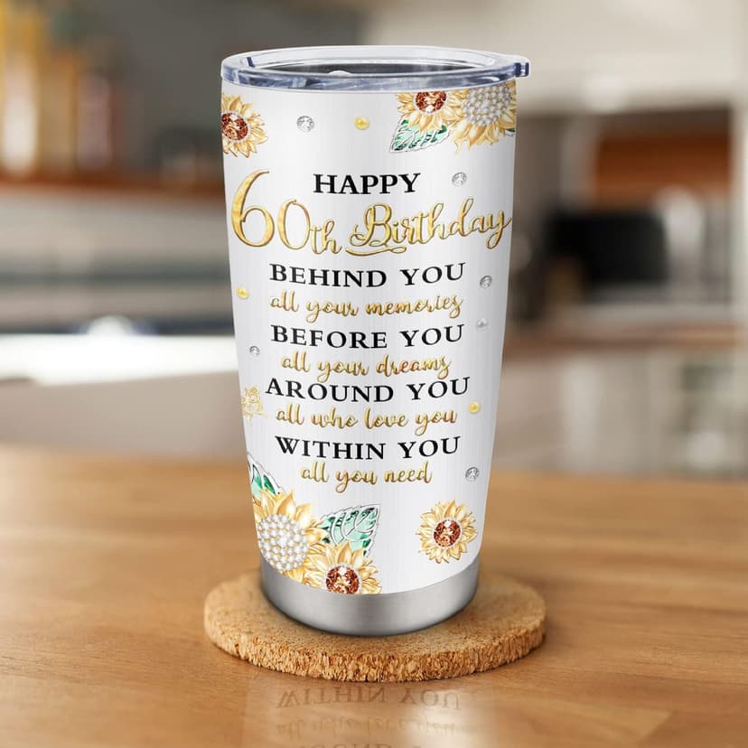 60th Birthday Gifts for Women Tumbler 20oz, Happy 60th Birthday Decorations, 60 Year Old Gifts for Women/Her/Mom/Grandma