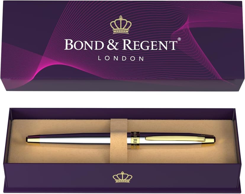 Silver Chrome & 24 Karat Gold | Certified Luxury Grade Rollerball Pen | Nice Gift for Men & Women