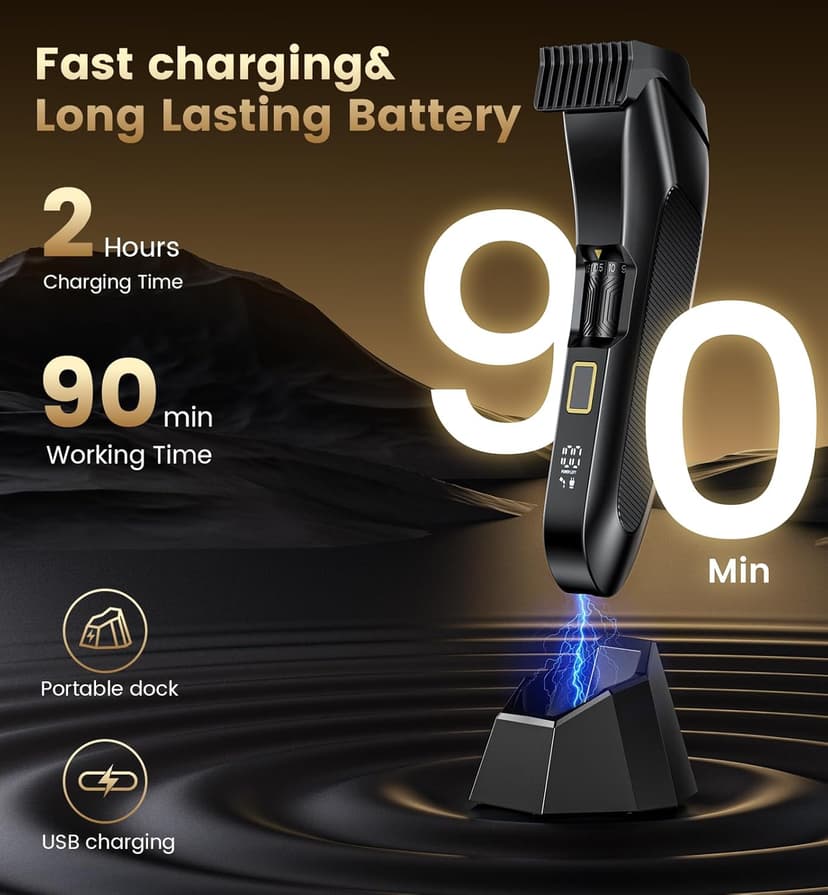 Men's Beard Trimmer-All-in-One Mustache Trimmer for Men with 20 Length Adjustable, Stainless Steel T-Blade for Precision Facial Hair Trimming Cordless IPX7 Waterproof Wet/Dry Clipper,LED Display