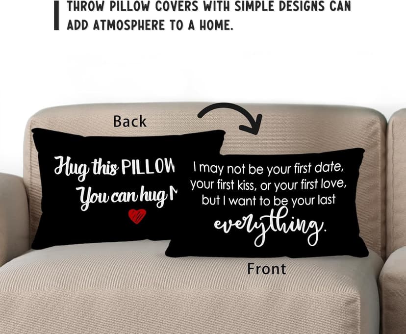 Sufamb Romantic Long Distance Relationship Gifts Reversible Throw Pillow Case Decor for Home Bedroom,12''x20'' Pillow case,Gift for Boyfriend,Husband,Anniversary,Wedding,Engagement Couples (Black-4)