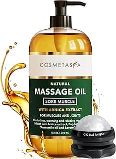 Cosmetasa Sore Muscle Massage Oil for Massage Therapy with Roller - All Natural, Cruelty-Free Massage Oils for Muscle Relaxing & Joint Comfort - Arnica Extract with Lavender & Chamomile Oil (8.8 oz)