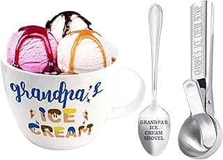 Grandpa Gifts, Grandpa Birthday Gift from Grandkids, Grandpa's Ice Cream Bowl Scoop Shovel Spoon Set, Grandpa’s Ice Cream Gift, Christmas Birthday Grandparents Day Present for Him Man