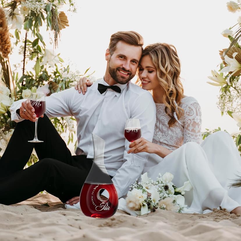 AW BRIDAL Mr and Mrs Wine Glasses and Decanter Set, Wedding Bridal Shower Engagement Gift for Couples 2025, Wedding Glasses for Anniversary Bride Bachelorette with Wood Keepsake Box