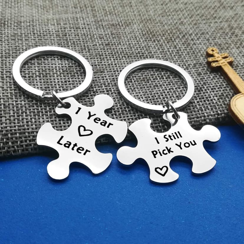 Anniversary Keychain Gifts for Her Him 1 Years Later I Still Pick You Key Ring Jigsaw Puzzle Piece Matching Pendant Keychain Set Couple Best friend Gift for Women Men Wedding Valentine's Day Birthday