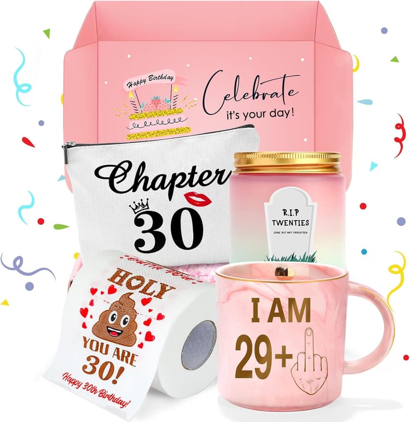 30th Birthday Gifts for Women 30 Year Old Birthday Gifts for Women Dirty Thirty Decoration for Her Gift Ideas for Woman 30s Funny Gift for 30 Year Old Woman - Coffee Mug Makeup Bag Candle Toilet Paper
